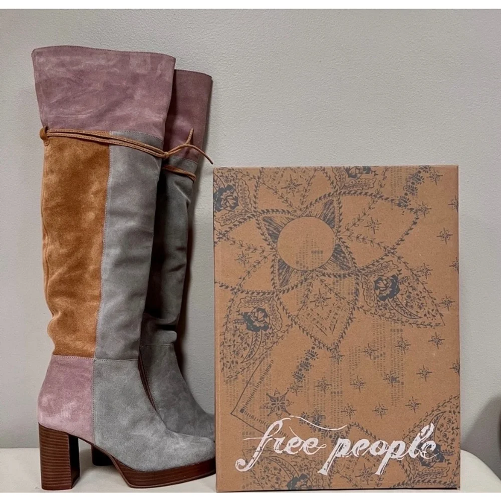 Free People Echo Platform Colorblock Boots, Size 8.5 or EU39